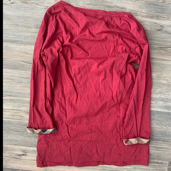 Burberry Brit Red Nova Plaid Longsleeve Tee Shirt Top Blouse Cotton Scoop Neck M - Picture 3 of 8